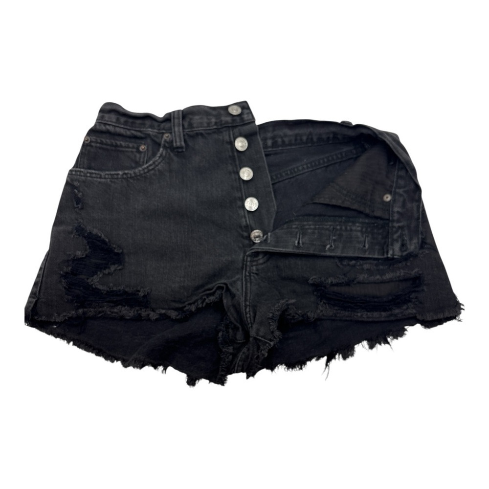 Abercrombie & Fitch High Waist Distressed Black Denim Short Sz 28 - Picture 4 of 10